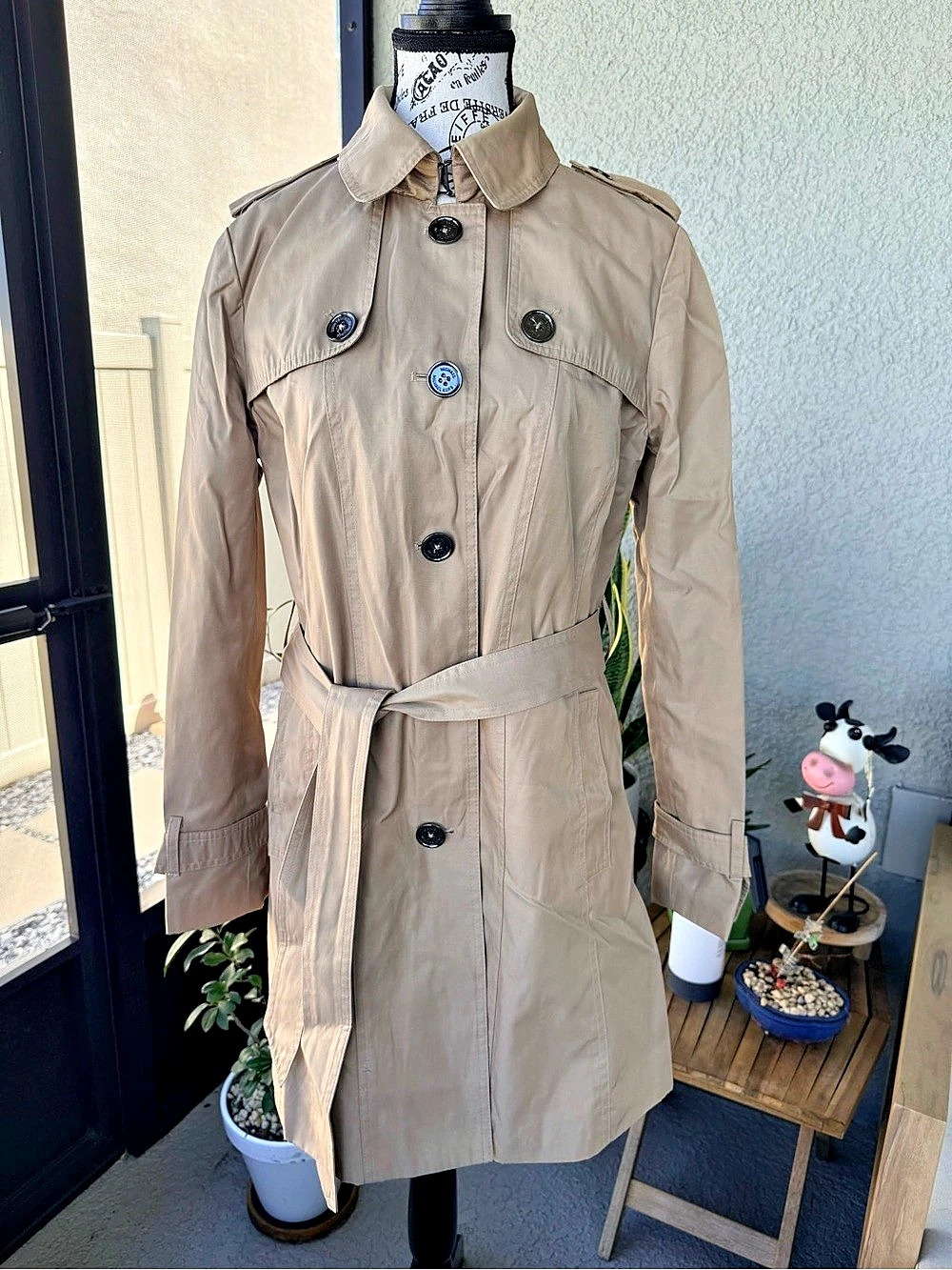 Michael Kors Double-Breasted Belted Trench Coat Beige Small